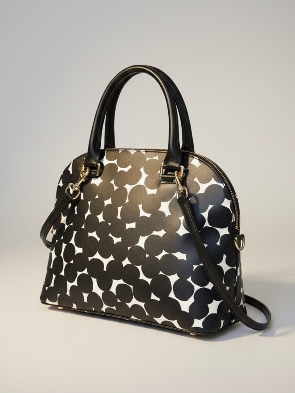 ✨ Kate Spade Geo Print Dome Satchel Crossbody Black White NWOT - Picture 11 of 12